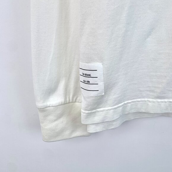 CM0240 Thom Browne White Long-Sleeve Crewneck Shirt With Burgundy Stripe - Picture 5 of 8